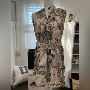 Banana republic linen flounce dress cream floral sleeveless size M